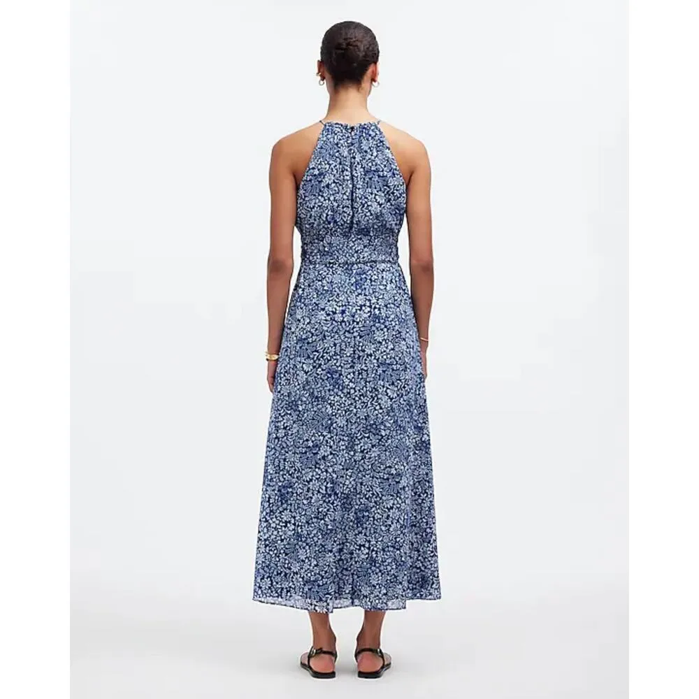 Madewell Smocked Halter Midi Dress Floral Blue Ditsy Cottagecore Fairy US 8 NWT - Image 4