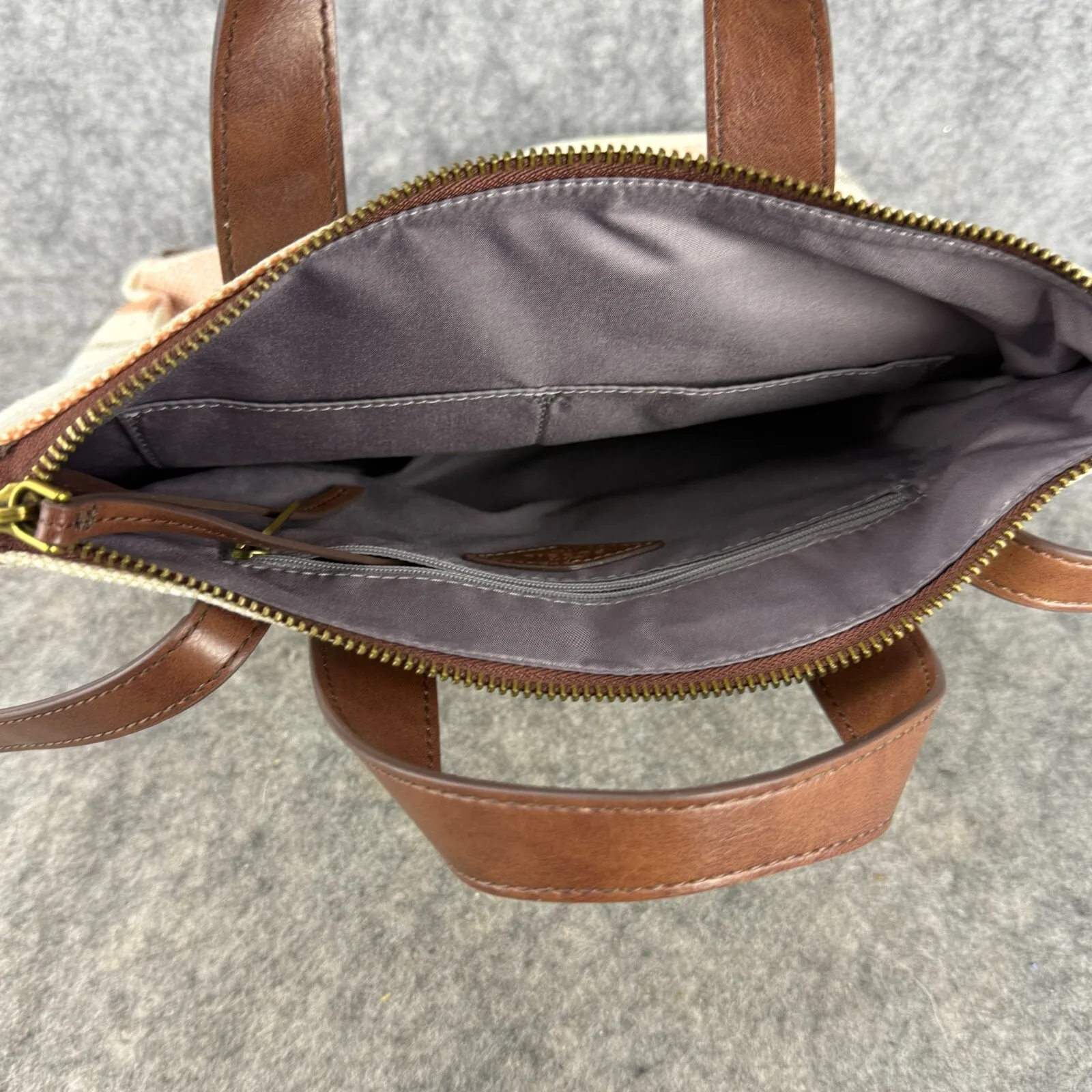 Fossil Hunter Striped Brown Leather Backpack SHB2763 Brass‎ Hardware NWOT - Image 5