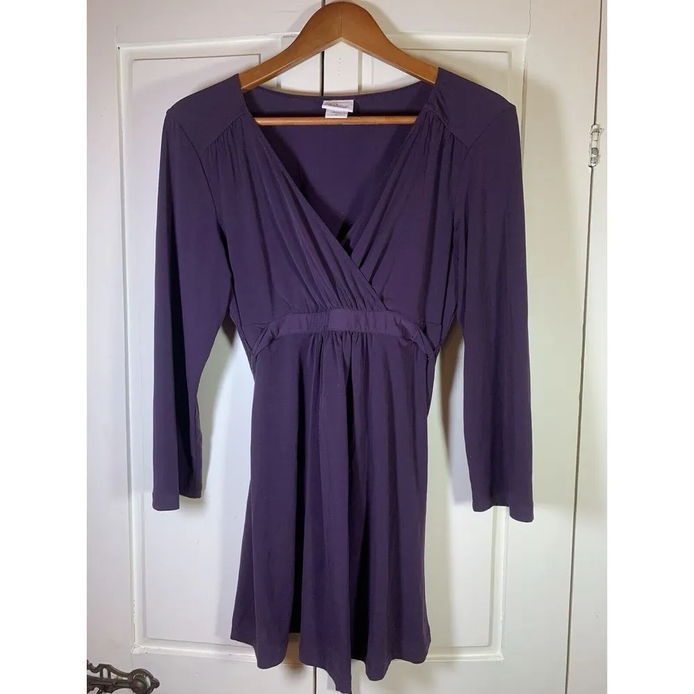 Oh Baby Motherhood Maternity Belted Empire Top Large 3/4 Sleeve‎ V Neck Stretch - Image 3