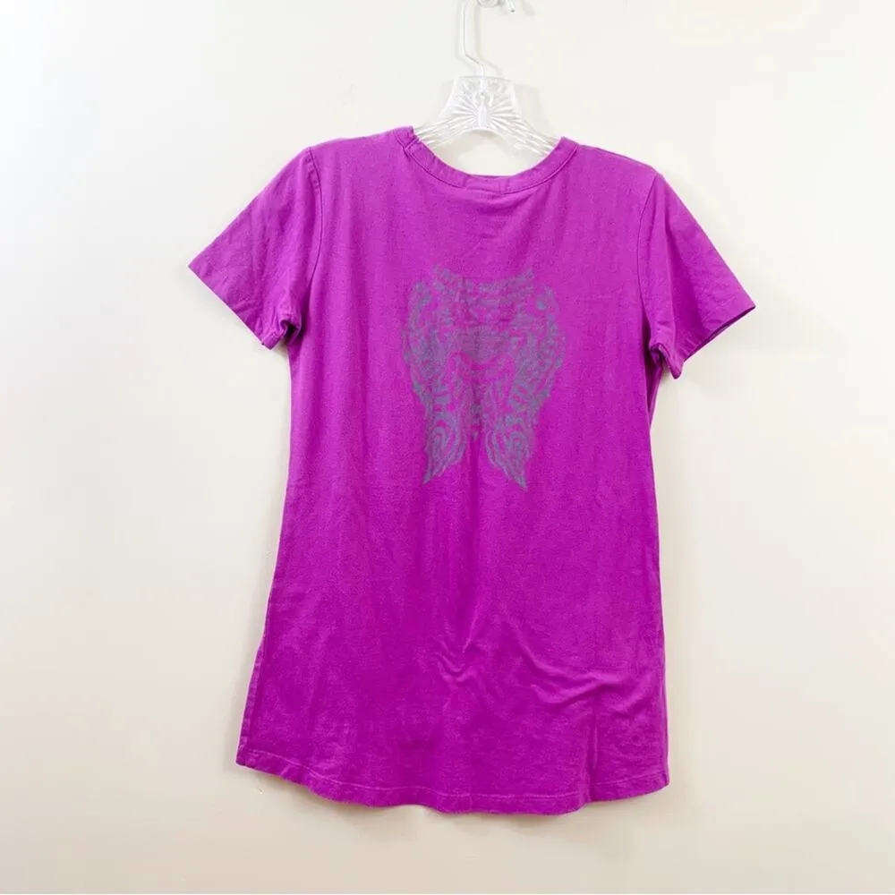 Harley-Davidson Bedazzled Floral Wings Cut-Out Fuchsia Short Sleeve Top - Image 4