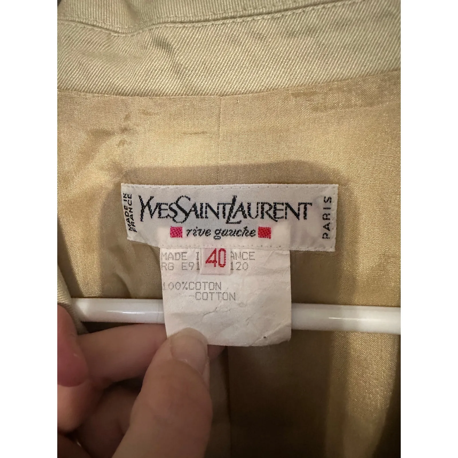 YVES SAINT LAURENT Tan Beige Vintage Gold Button Studded 100% Cotton Blazer 40 - Image 13