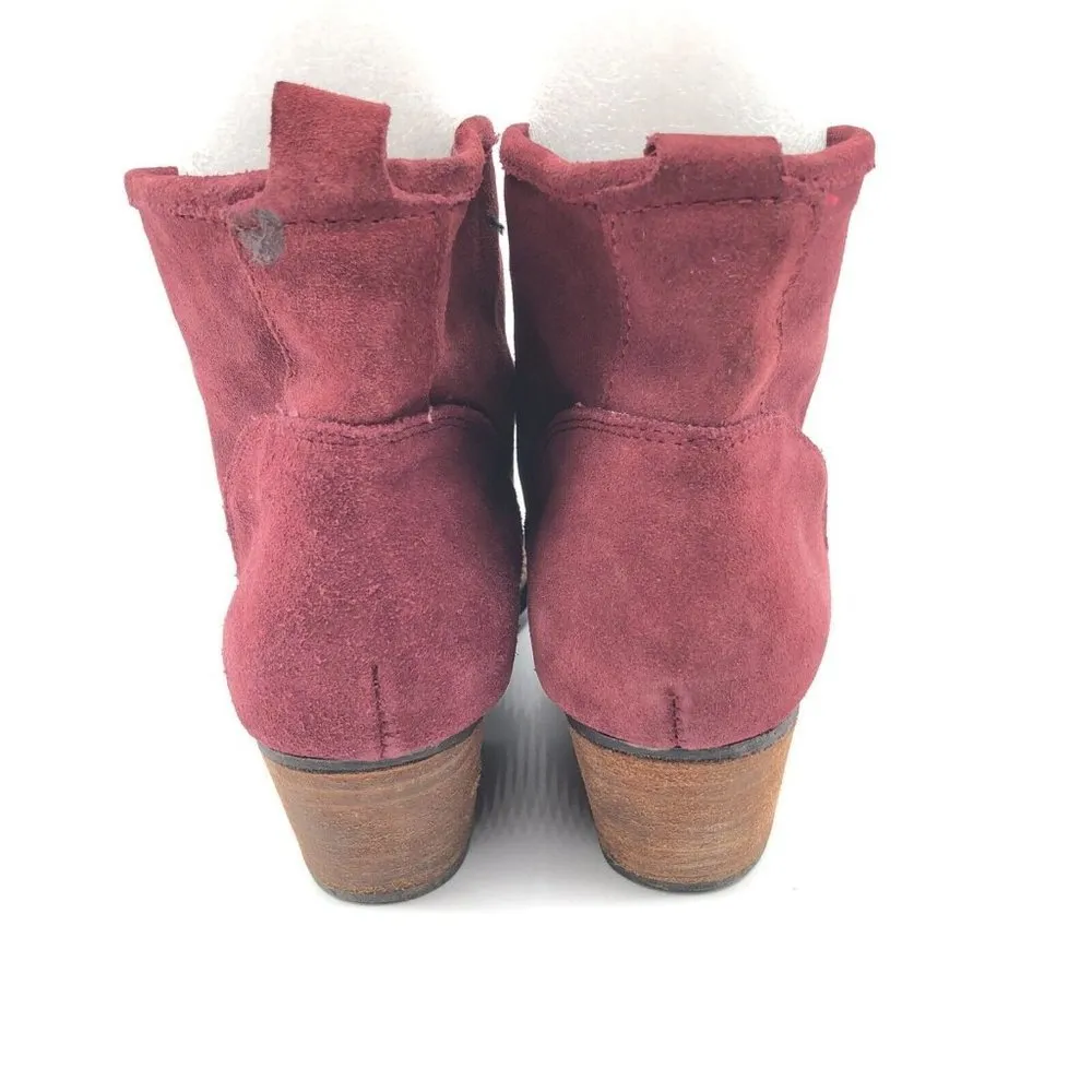 Chinese Laundry Womens Ankle Boots Booties Suede Slip On Block Heel Burgundy 6 - Image 5