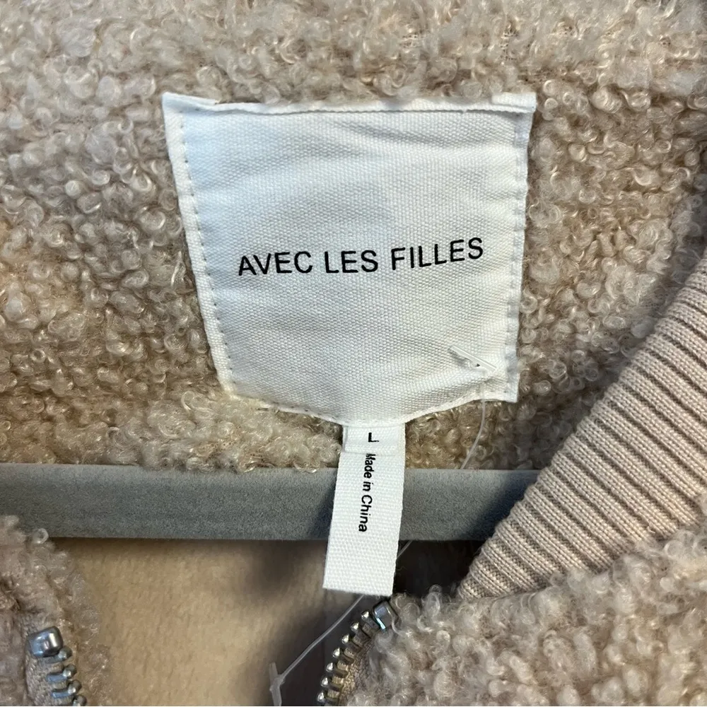 Avec Les Filles Coat Faux Fur Bomber Jacket in Bone (Cream) Sz L NWT Cozy Teddy - Image 9