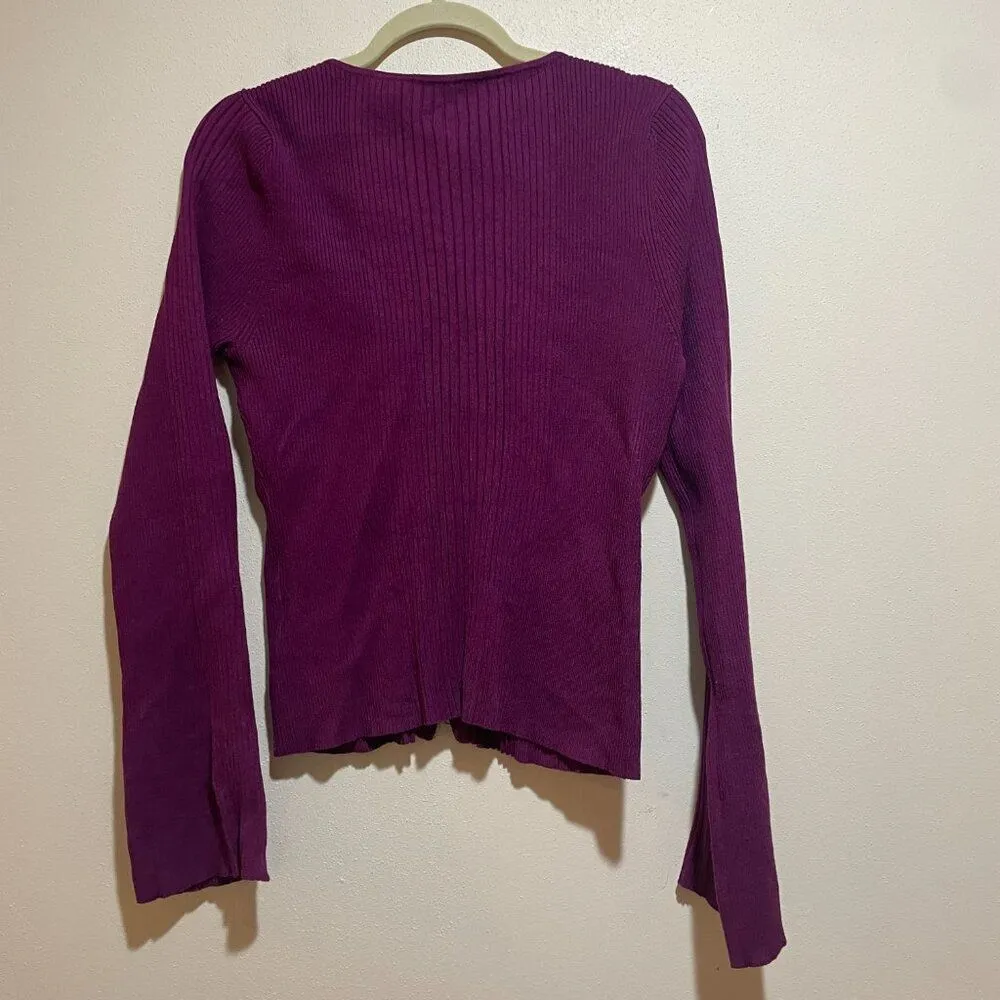Anthropologie Maeve Size XL Zip Zipper Front Cardigan Sweater Ribbed Purple - Image 10