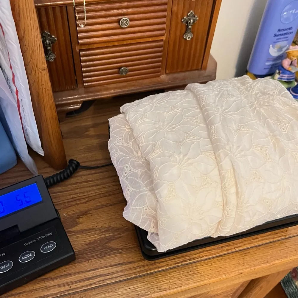 Promesa Puff Sleeve Blouse Top Ivory Embroidered Floral Design Women’s Medium - Image 10