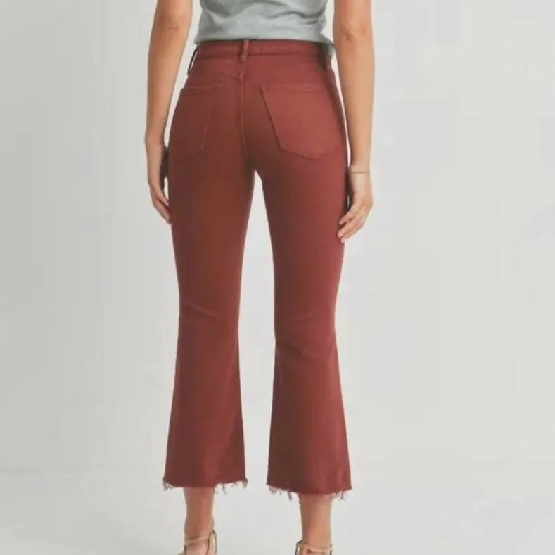 JBD High Rise Crop Flare with Distressed Hem in Ruby Size 30 - Image 2
