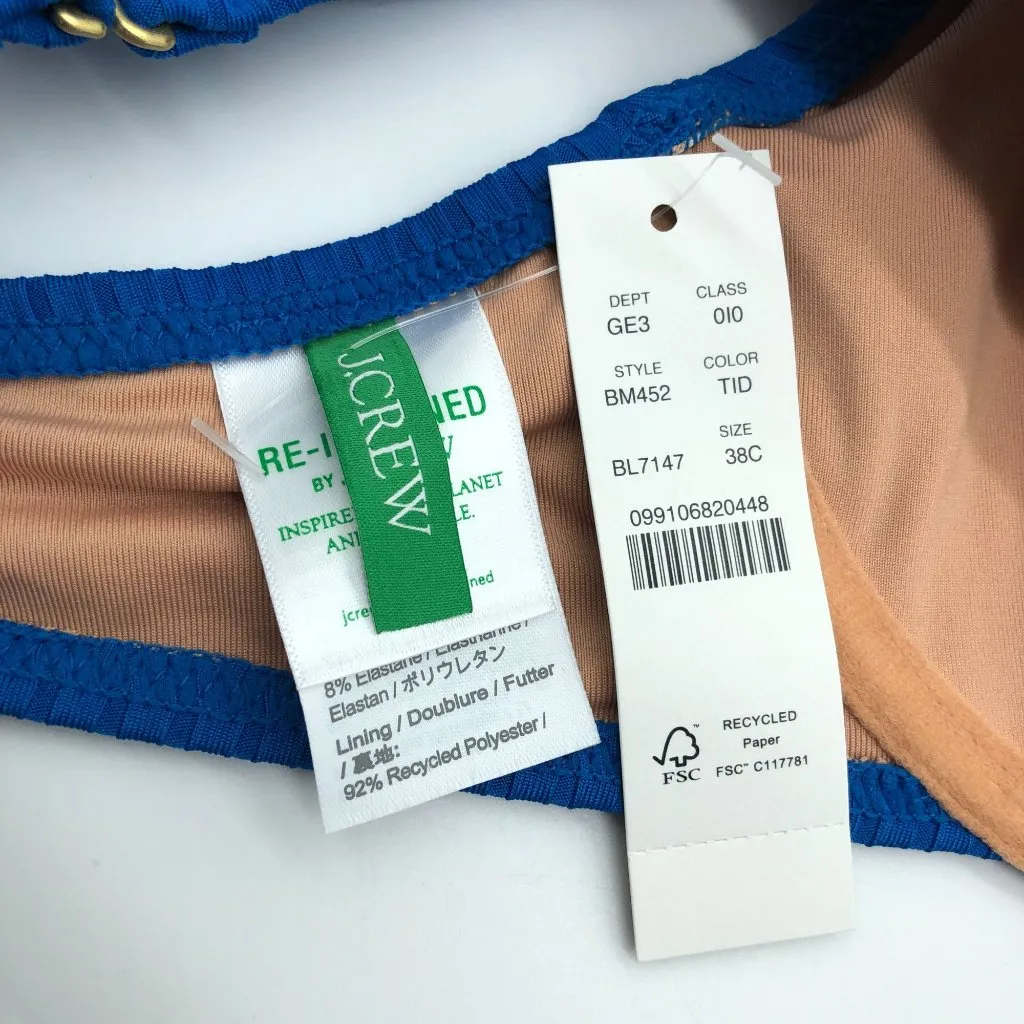 J Crew Wide-Rib French Bikini Top Underwire Blue 38C - Image 3