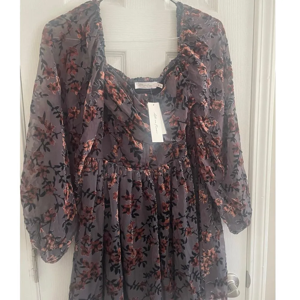 All In Favor Floral Jacquard Puff Sleeve Minidress/babydoll top, A67 - Image 5