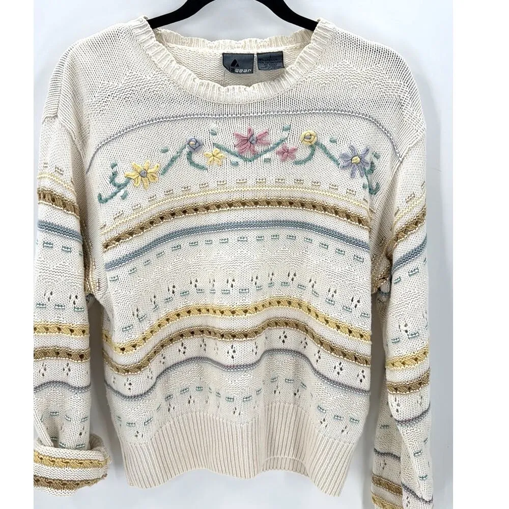 Vintage Liz Claiborne sport linen cotton blend open knit sweater size S 80s - Image 4