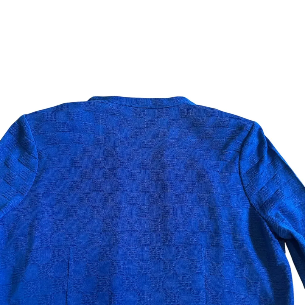 Misook Blue Textured Open-Front Cardigan Sweater Jacket Stretch Petite Medium - Image 7