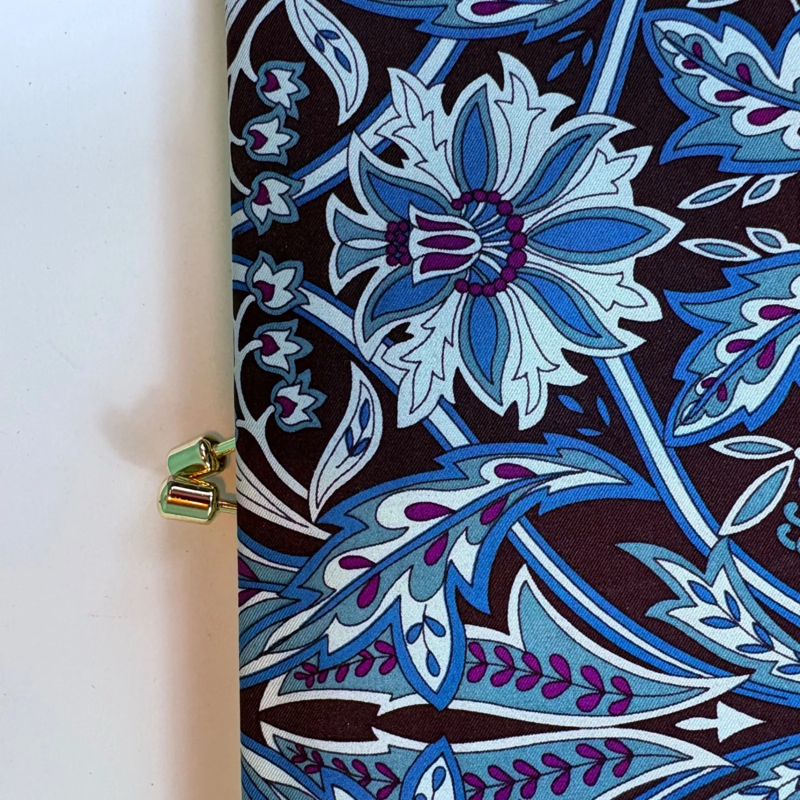 Y2K Vtg Banana Republic Floral Clutch Evening Bag Kiss Lock‎ Silk Brown Blue - Image 3