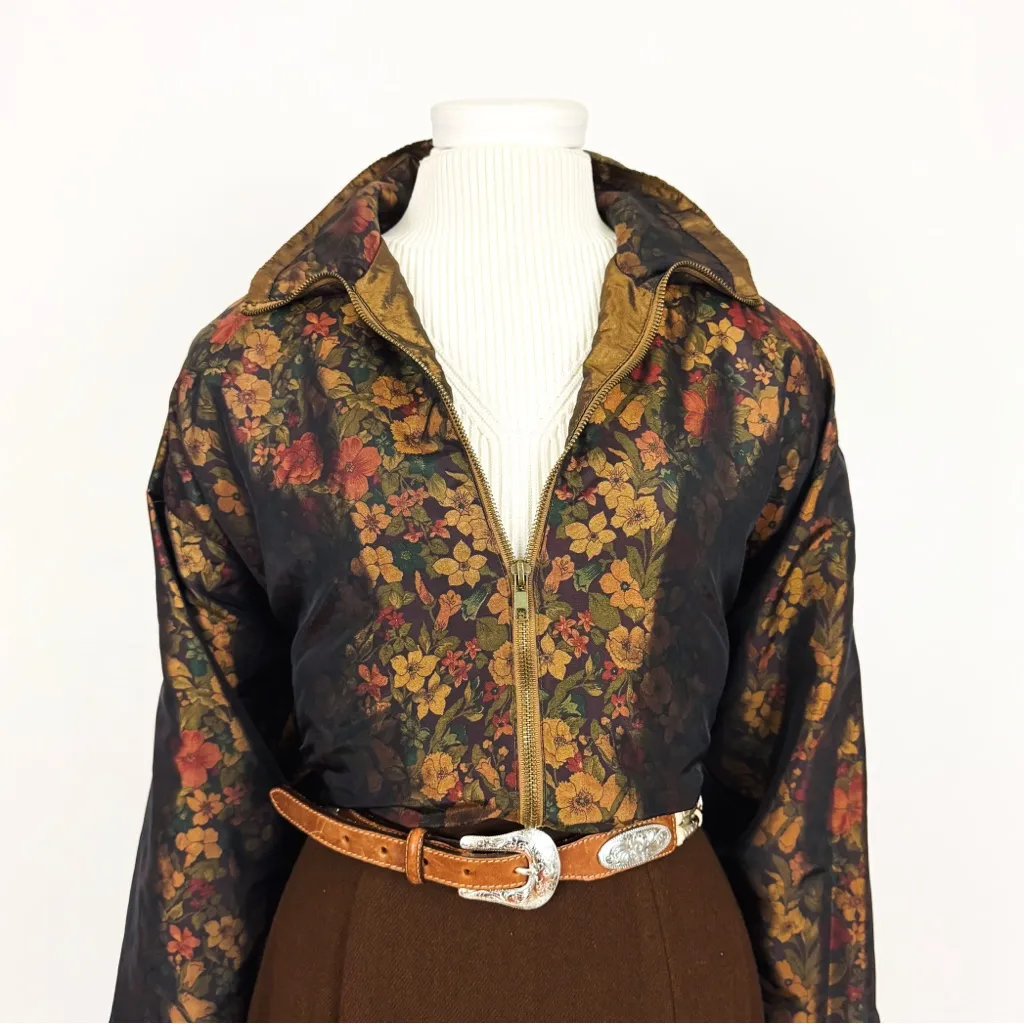 Vintage 80’s Muted Botanical Windbreaker Jacket | Size L Gold Size L - Image 5