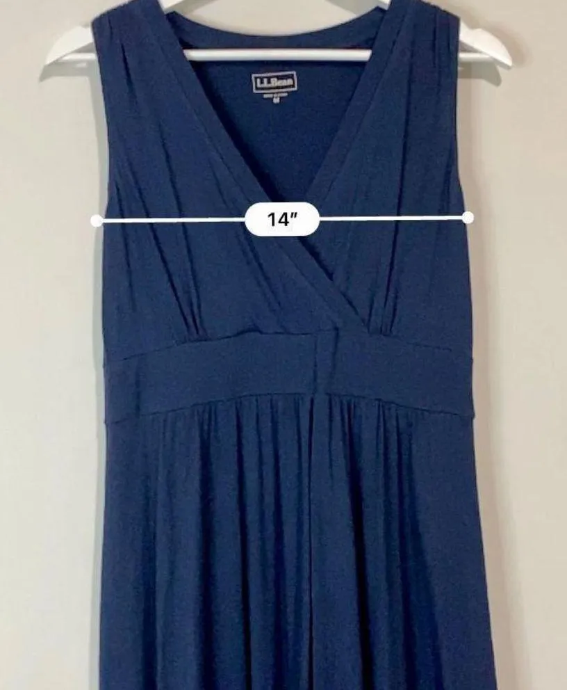 L.L. Bean Women’s Sleeveless Plunge Neck Midi Dress Navy Blue Size Medium EUC - Image 7