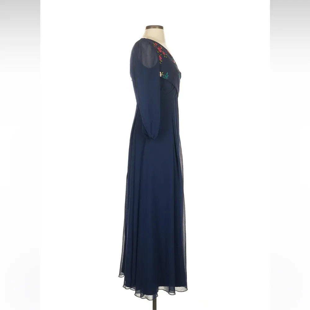 Little Mistress Navy Floral Long Sleeve Dress Size 4 - Image 3