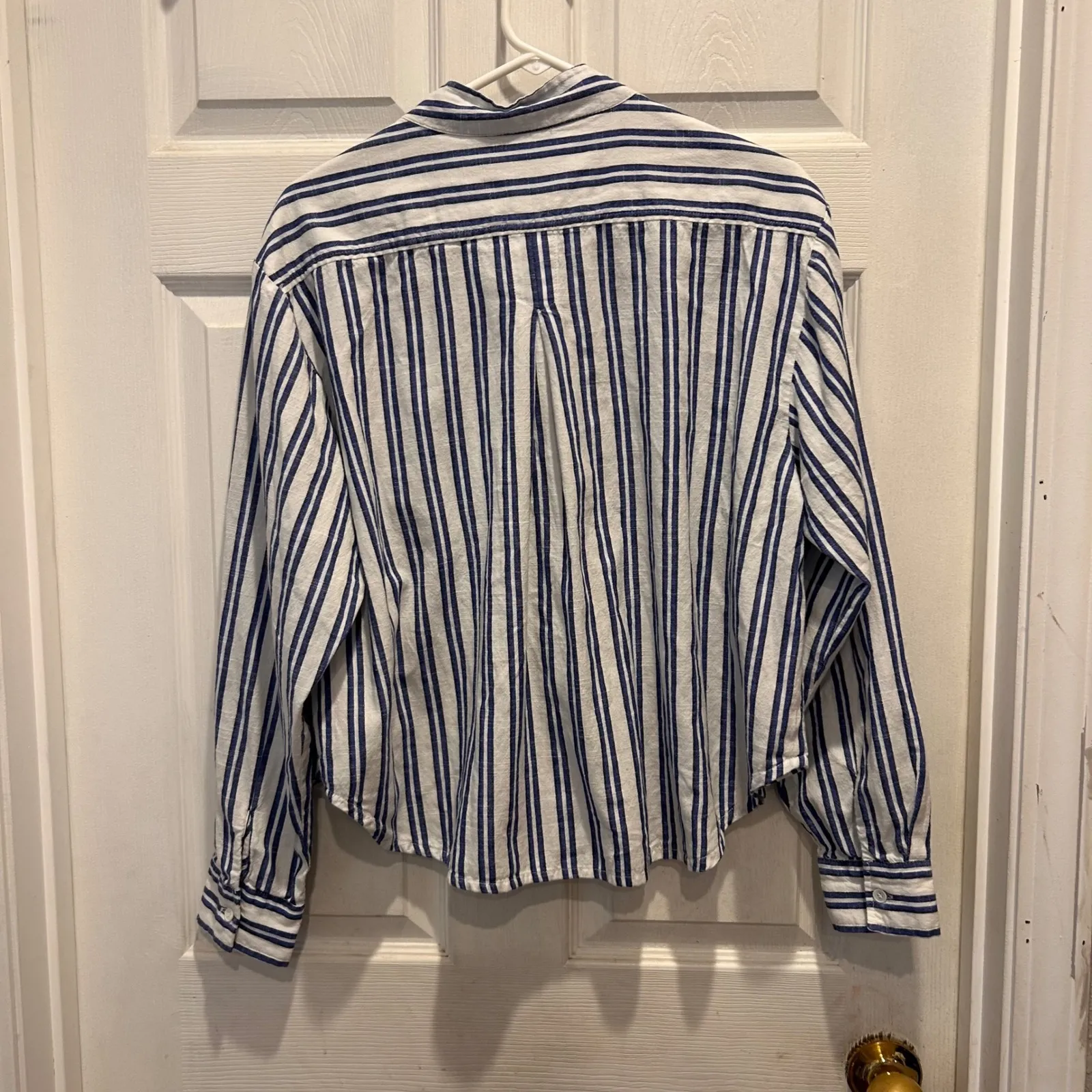Karen Kane The A Team Striped Button Up Shirt Womens XL Blue White Collarless - Image 5