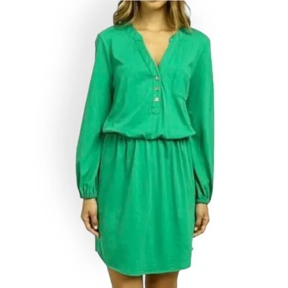 Lilly Pulitzer Green Beckett Drop Waist Long Sleeve Shirt Dress - Image 18