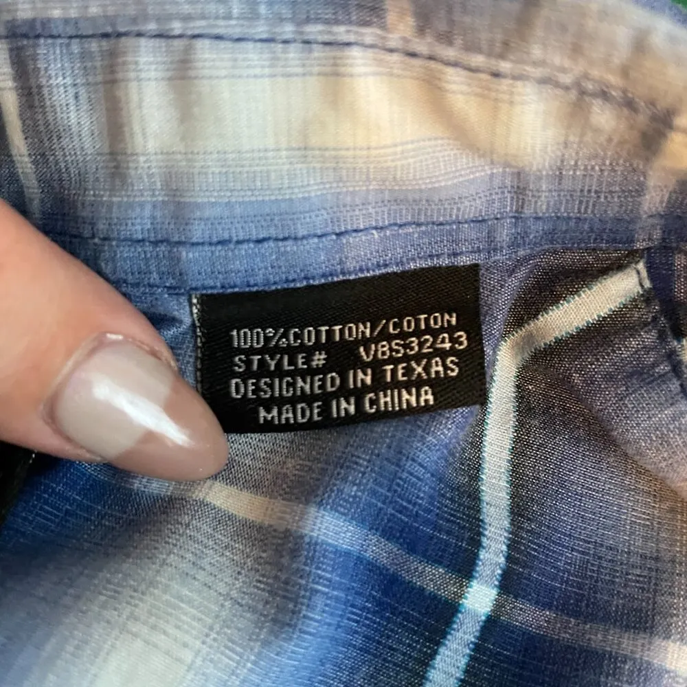 Brooks Dunn Collection Panhandle Slim Women L Blue White Plaid Pearl Snap Shirt Size L - Image 11