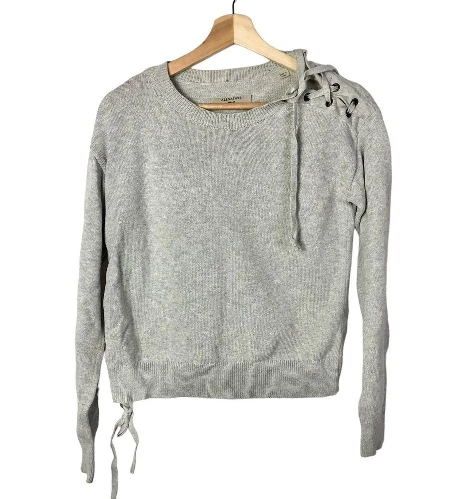 AllSaints Light Gray Revo Lace Jumper Pullover Sweater S - Image 3
