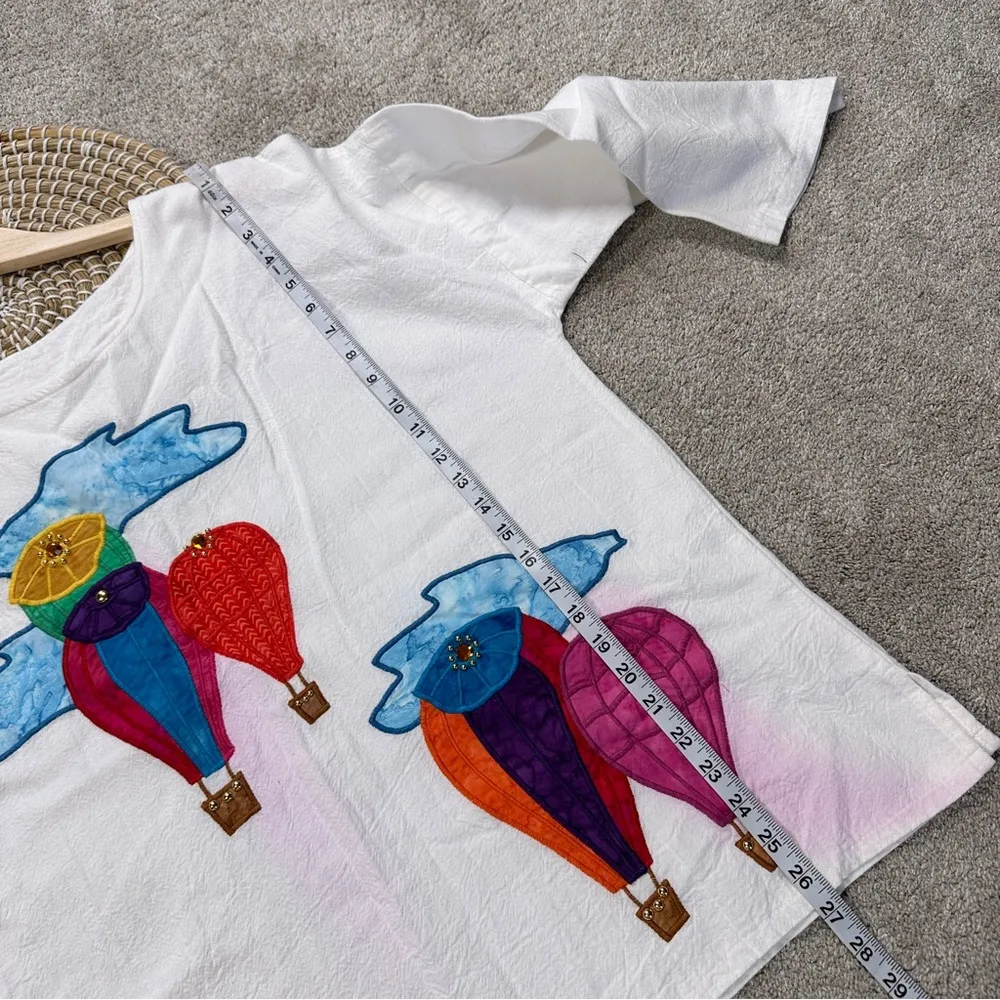Alfredo’s Wife Women’s Hot Air Balloon Embroidered Top 3/4 Sleeve Art To Wear S White - Image 10