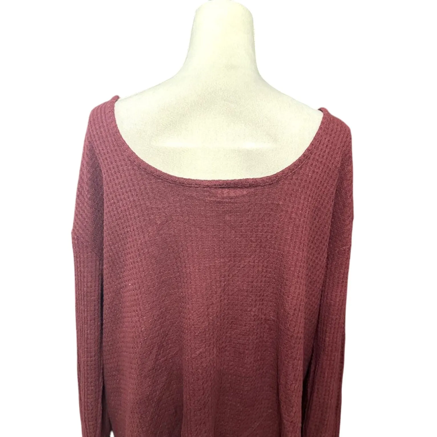 Abound Oversized Sweater V Neck Waffle Knit Long Sleeve Burgundy Red  XL nwot - Image 5