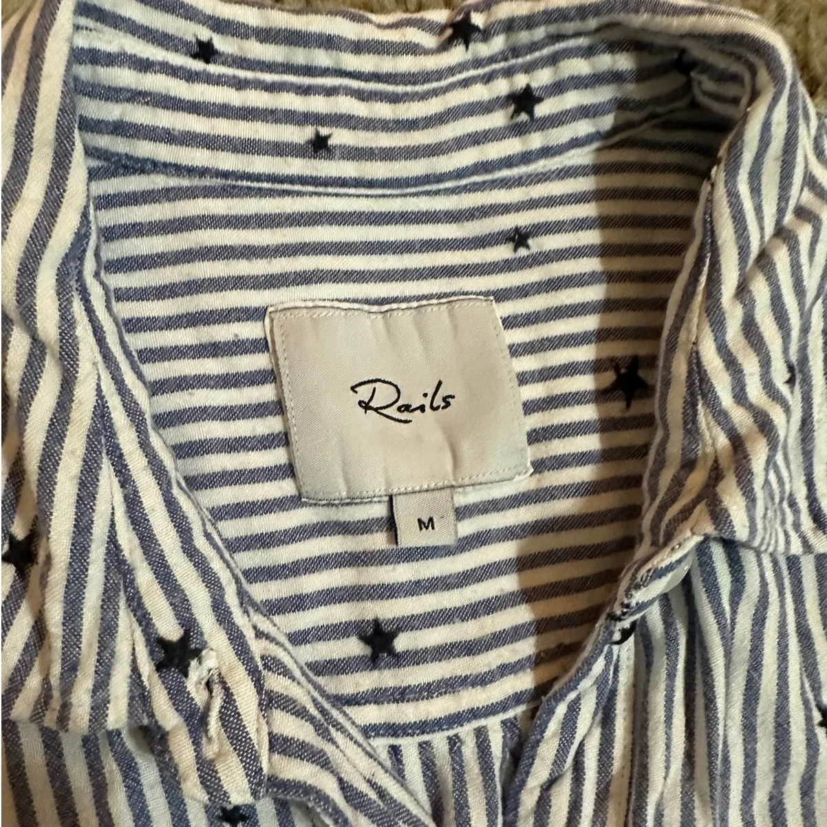 Rails Navy Blue Stripe Button Down Rocsi Flocked Embroidered Stars size Medium - Image 3