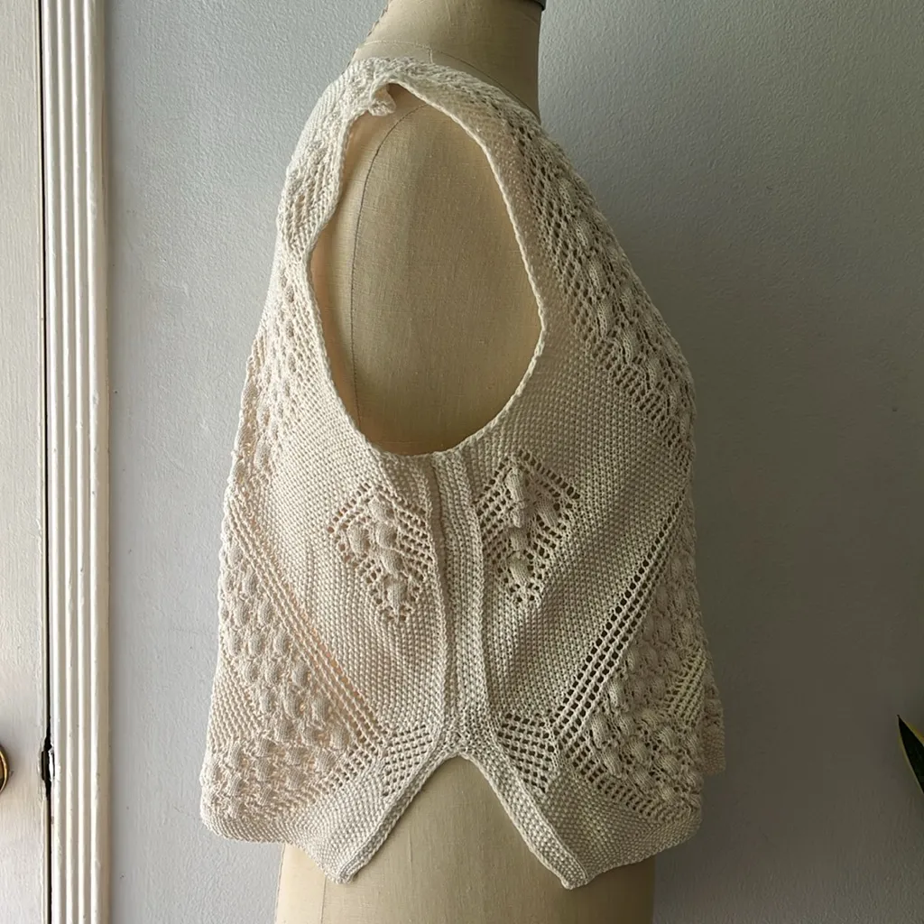 Ivory Boho Crochet Sweater Vest•sz L Size L - Image 5