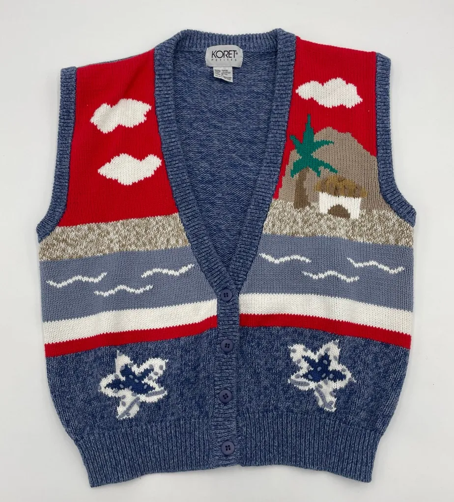 Vintage Sweater Vest Women’s Beach Scene Quirky Scenery Unique Fun Summer Tree Blue Size undefined - Image 1