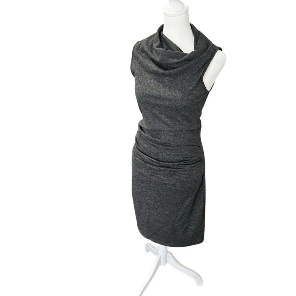 Helmut Lang Sonar Wool Gray Asymmetric Cowl Neck Fitted Sleeveless Dress S - Image 6