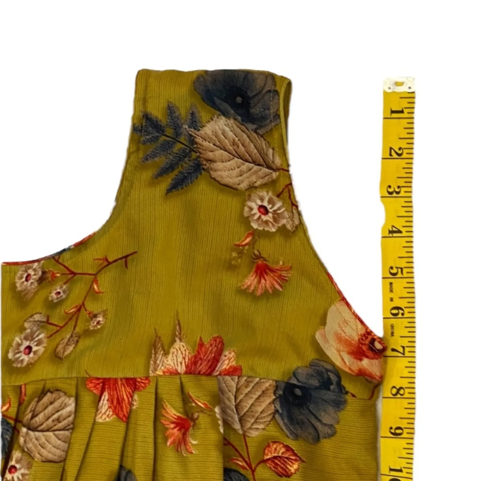 Vintage Handmade Dress Medium Fall Boho Cottage Dress Leaves Grandmacore leaf Tan - Image 7