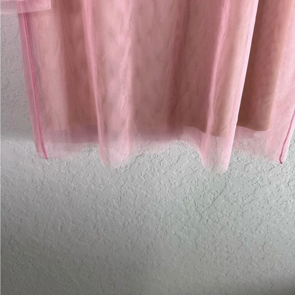 Staud Sheer Tulle Shift Dress w/Beaded Bell Sleeves Nude Lining Size XS - Image 5