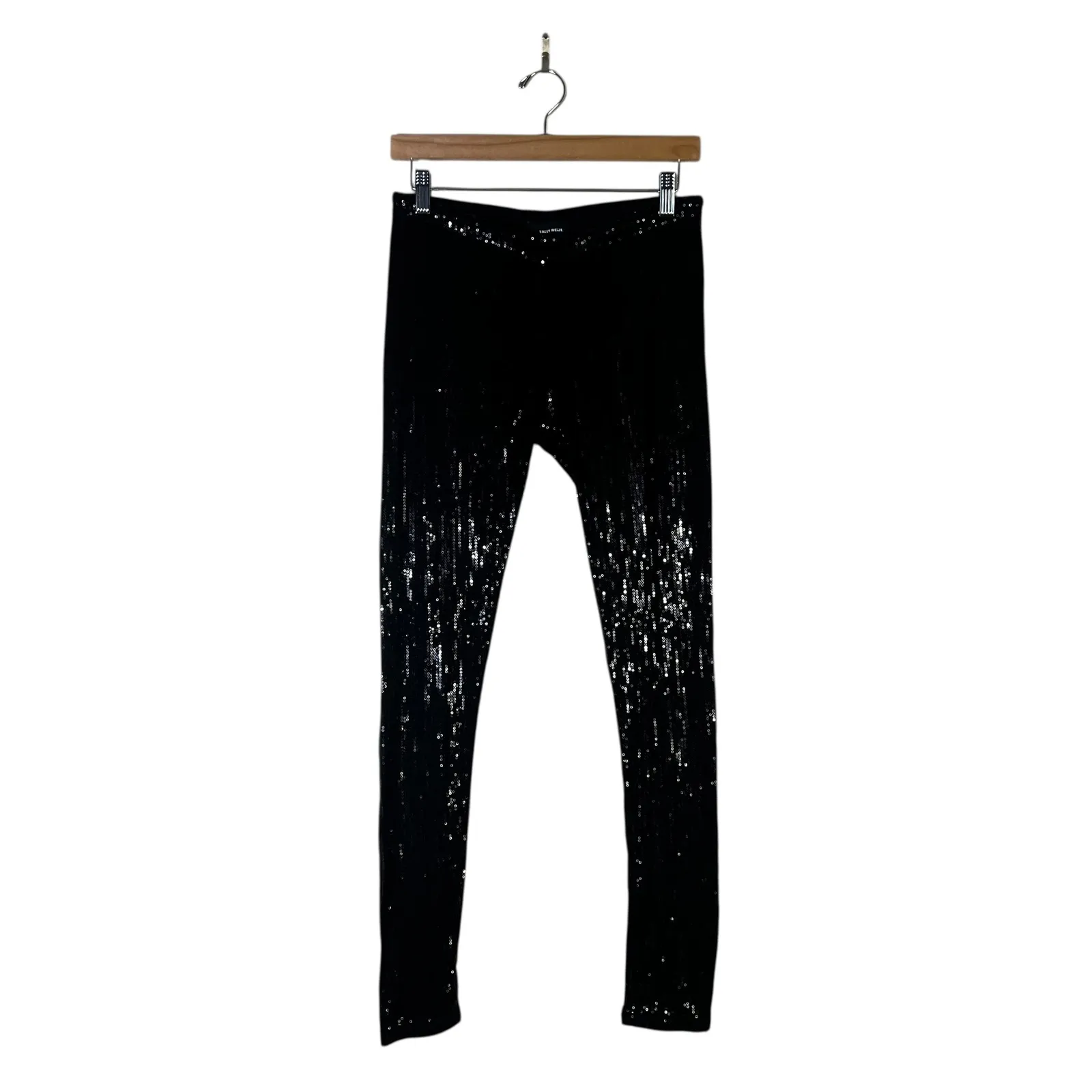Tally Weijl Sequin Skinny Pants Womens 10 Black Stretch Clubwear Y2K Glam - Image 2