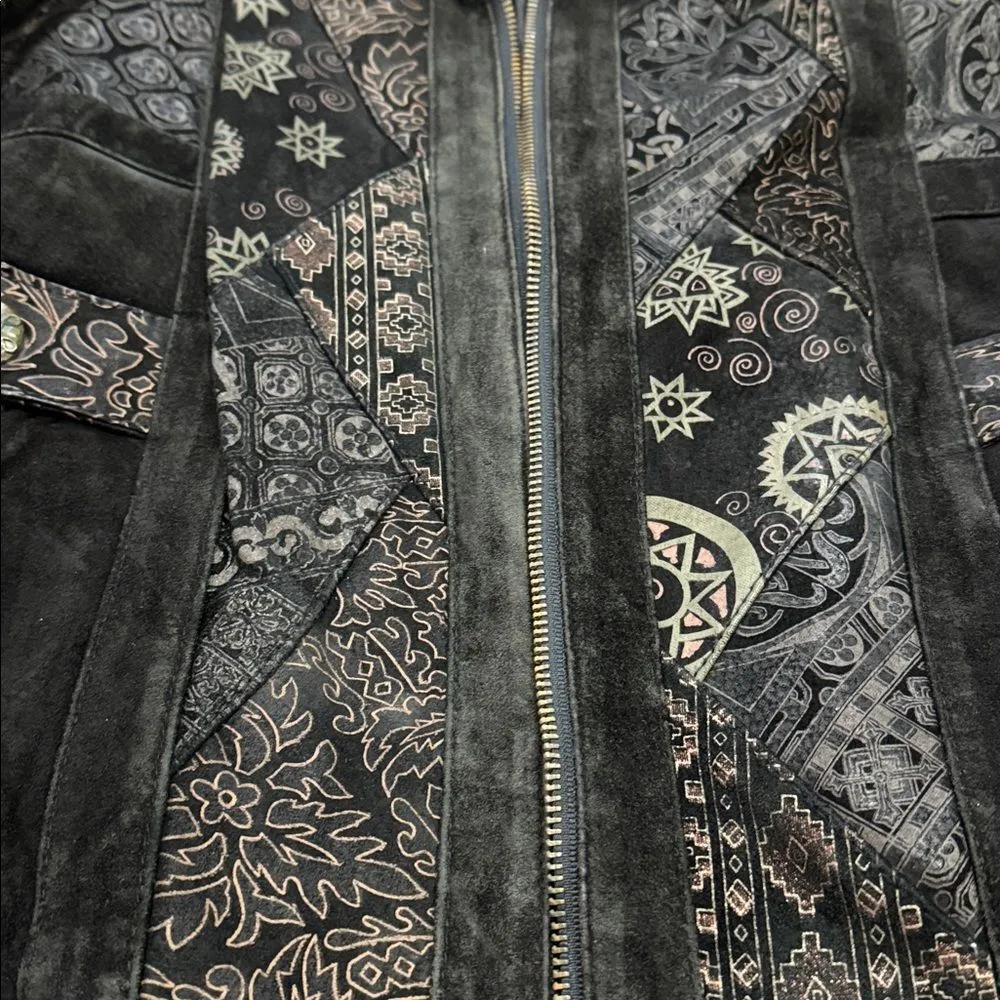 Sea dream Vintage 90s Black Suede Jacket with Embroidered Details Y2K Size S - Image 10