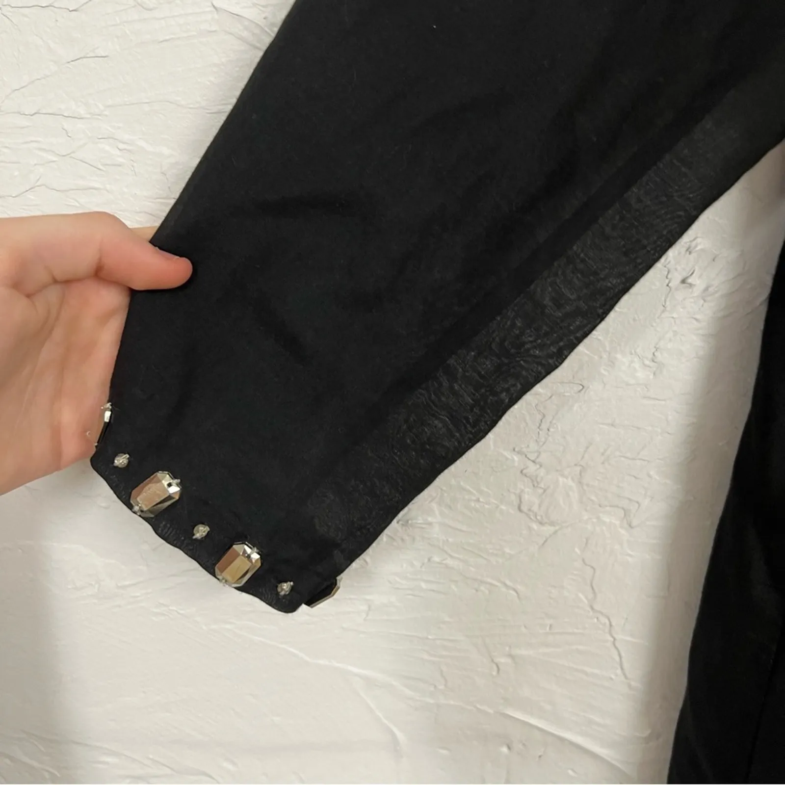 Antonio Melani Black Cotton Silk Blend Tunic Womens Large Studded V Neck Beachy - Image 6