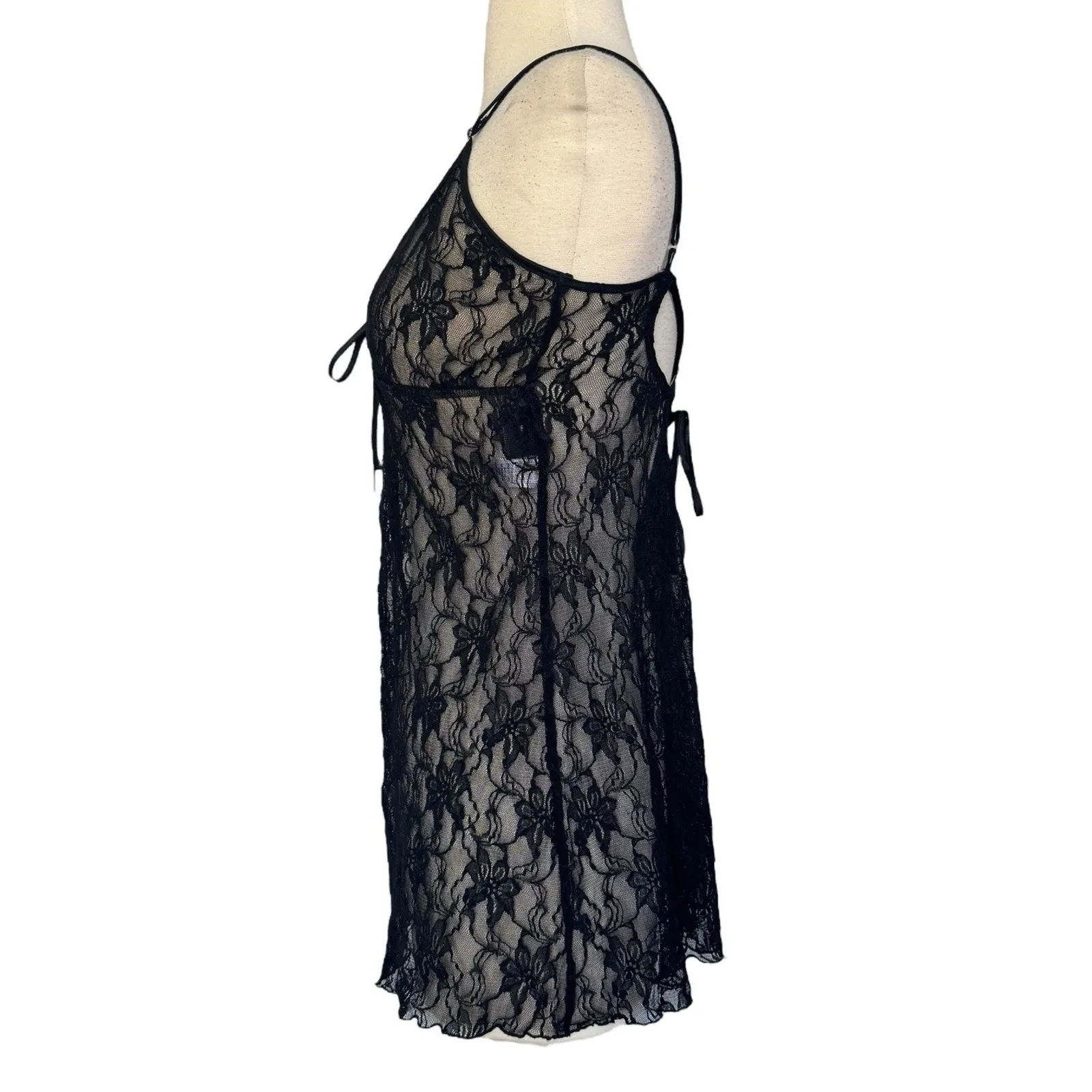 Vintage FREDERICK’S OF HOLLYWOOD Black Lace Babydoll Dress Sexy Lingerie Size L - Image 9