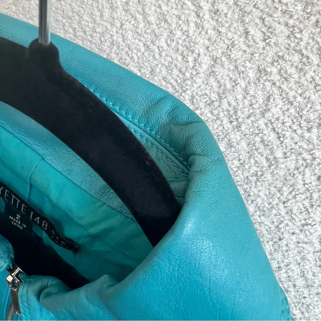 Lafayette 148 New York Women’s Teal 100% Leather Zipper Jacket Size 2‎ - Image 8