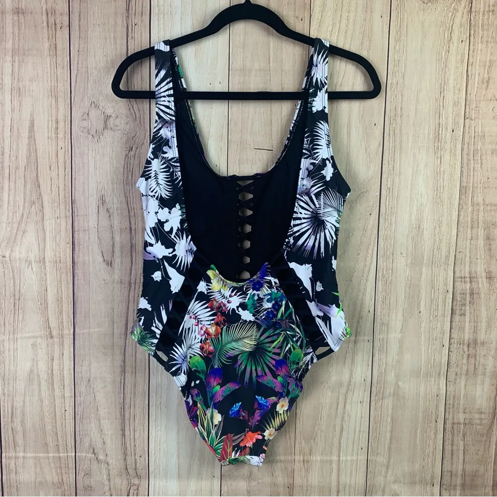 Coral‎ Tropics Floral Swimsuit Black Size L - Image 5