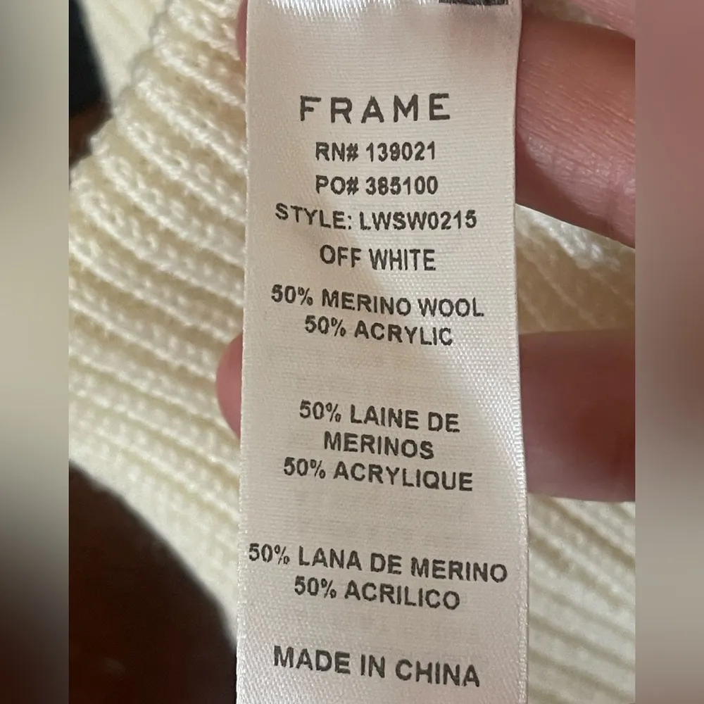 Women’s Frame Wool Blend Ruffle Yoke Ribbed Sweater In Off White oversized, SzL - Image 10