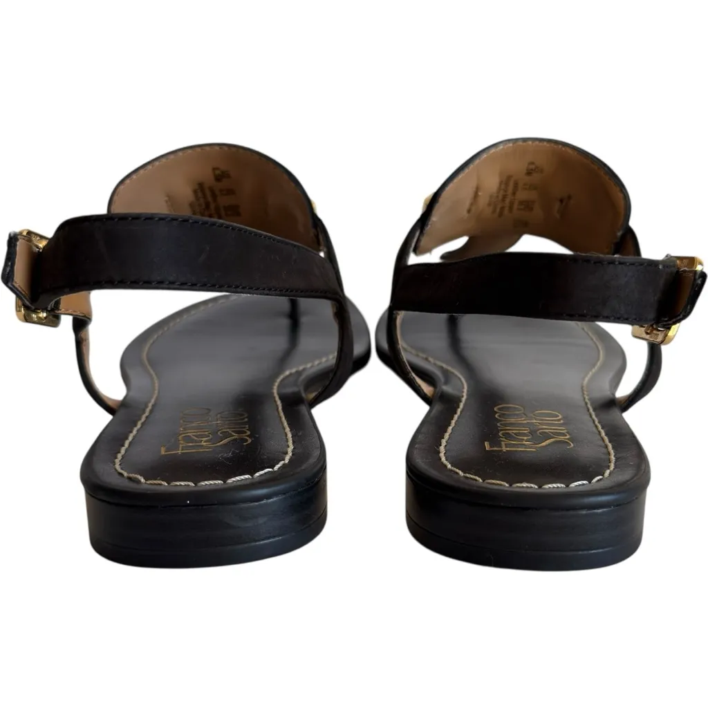 Franco Sarto Leather Flat Gladiator Strappy Sandals 6.5 Womens Gram Black Gold - Image 8