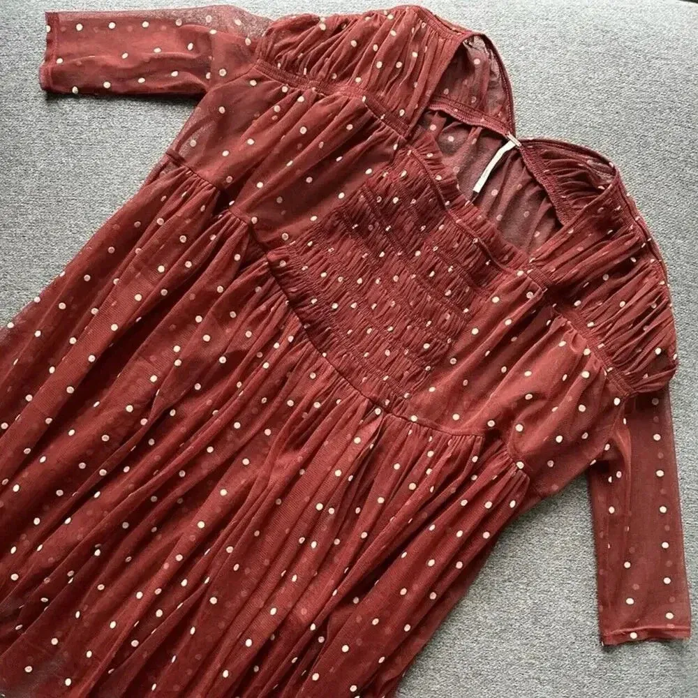 Free People Saya Polka Dot Sheer Mesh Tulle Baby Doll Tunic Top XS - Image 6