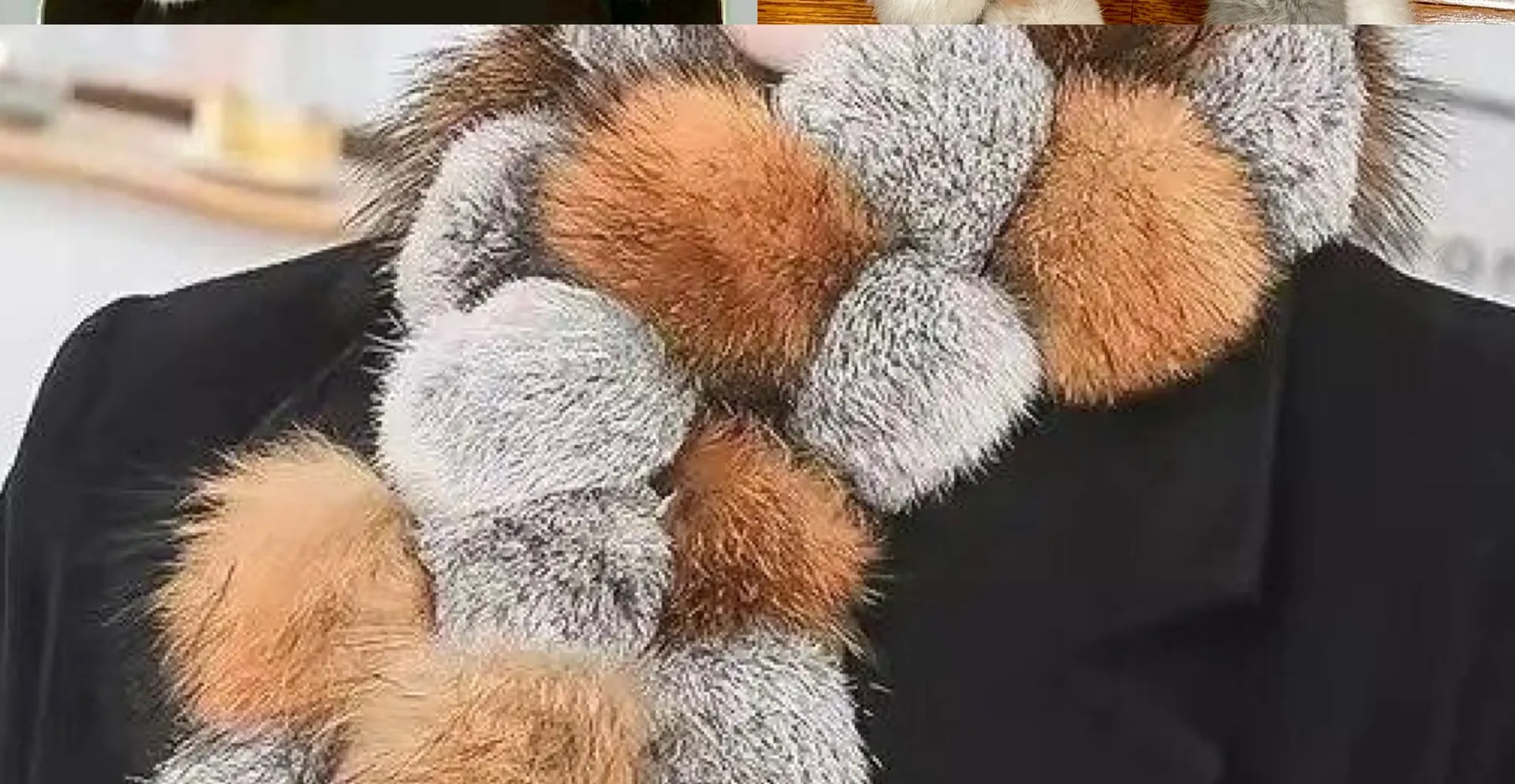 Marcus Adler NWT 100% Genuine Rabbit Fur gray/white&tan Pom Poms scarf 4" x 72" Multiple - Image 2