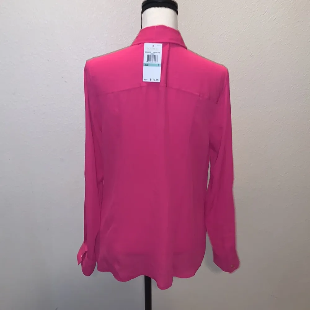 Michael Kors NWT  Basics Radiant pink pocket zip up shirt - Image 6