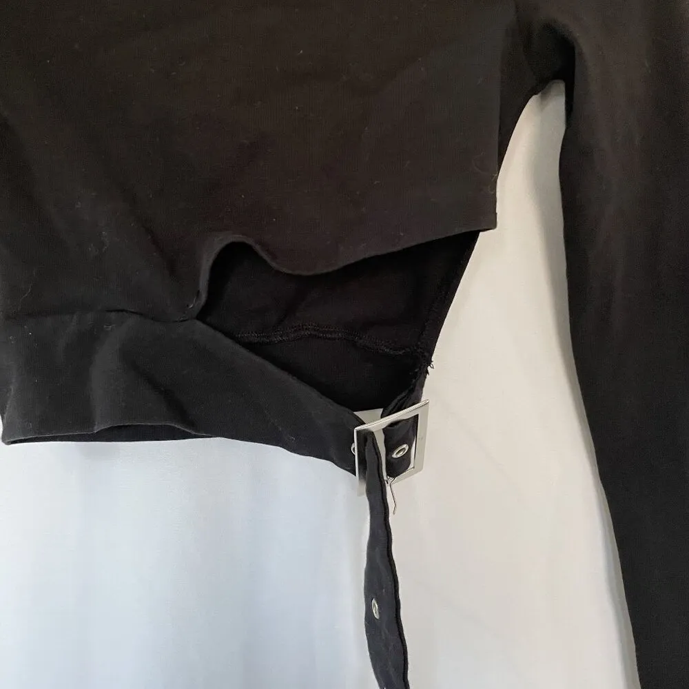 Urban Outfitters Black Long Sleeve Crop Top With Belted Detail goth boho - Image 2