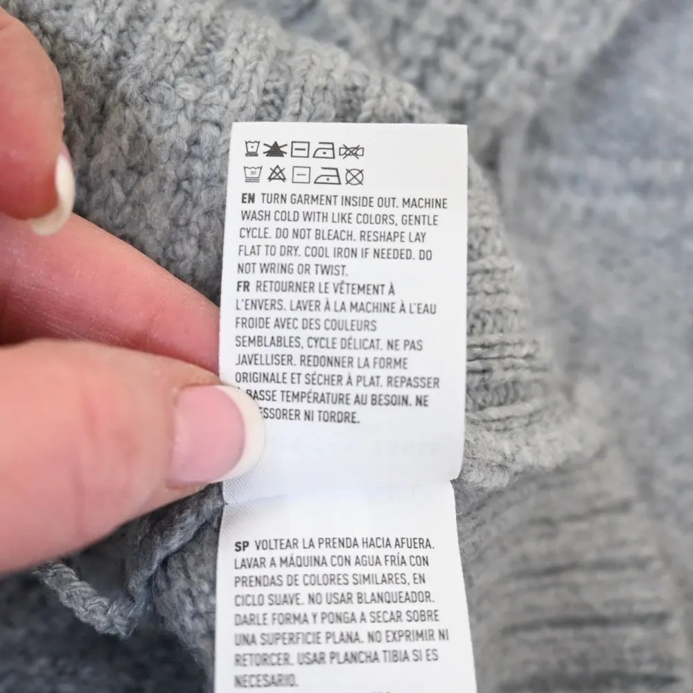 American Eagle Womens S Oversized Gray Mock Neck Cable Knit Sweater - Image 10