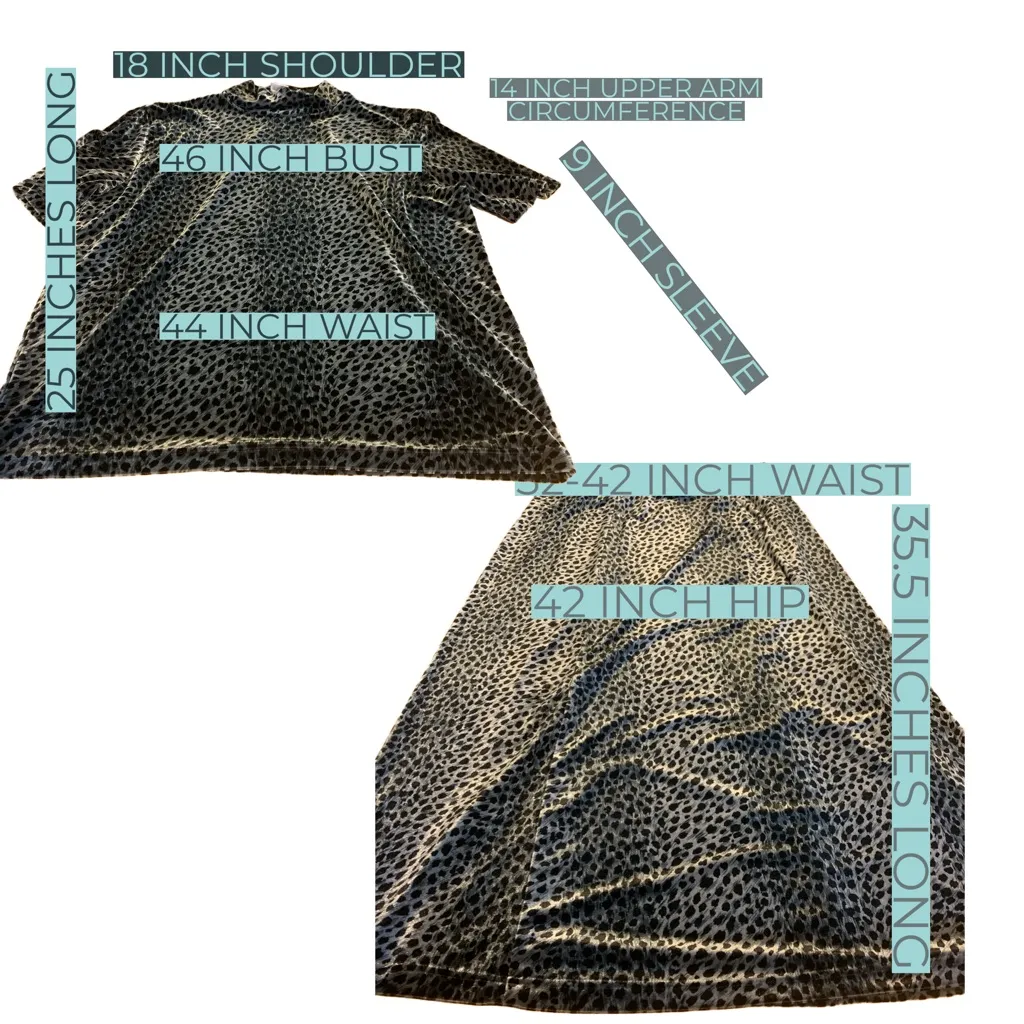 LESLIE FAY VINTAGE 1990'S GRAY & SILVER VELOUR ANIMAL PRINT SKIRT SET (XL) - Image 12