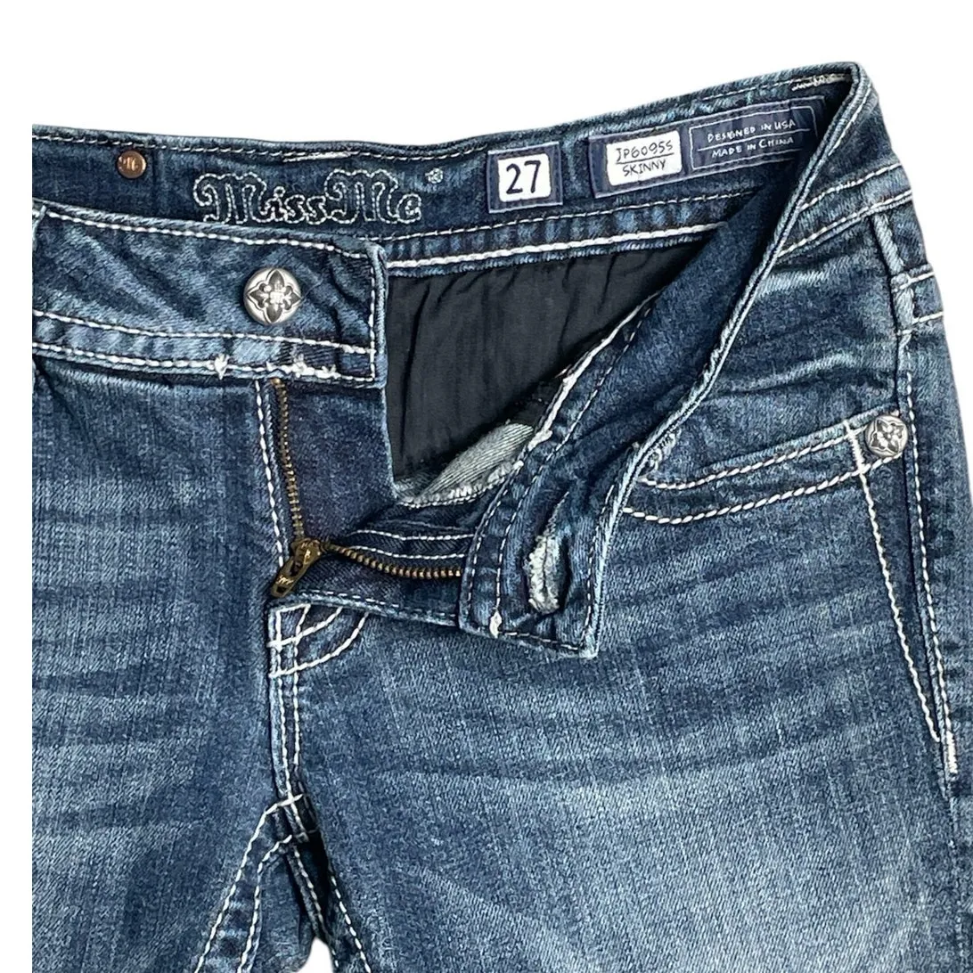 Miss Me Y2K Skinny Embellished Medium Wash Saddle Stitch Low Rise Jeans‎ Size 27 - Image 5