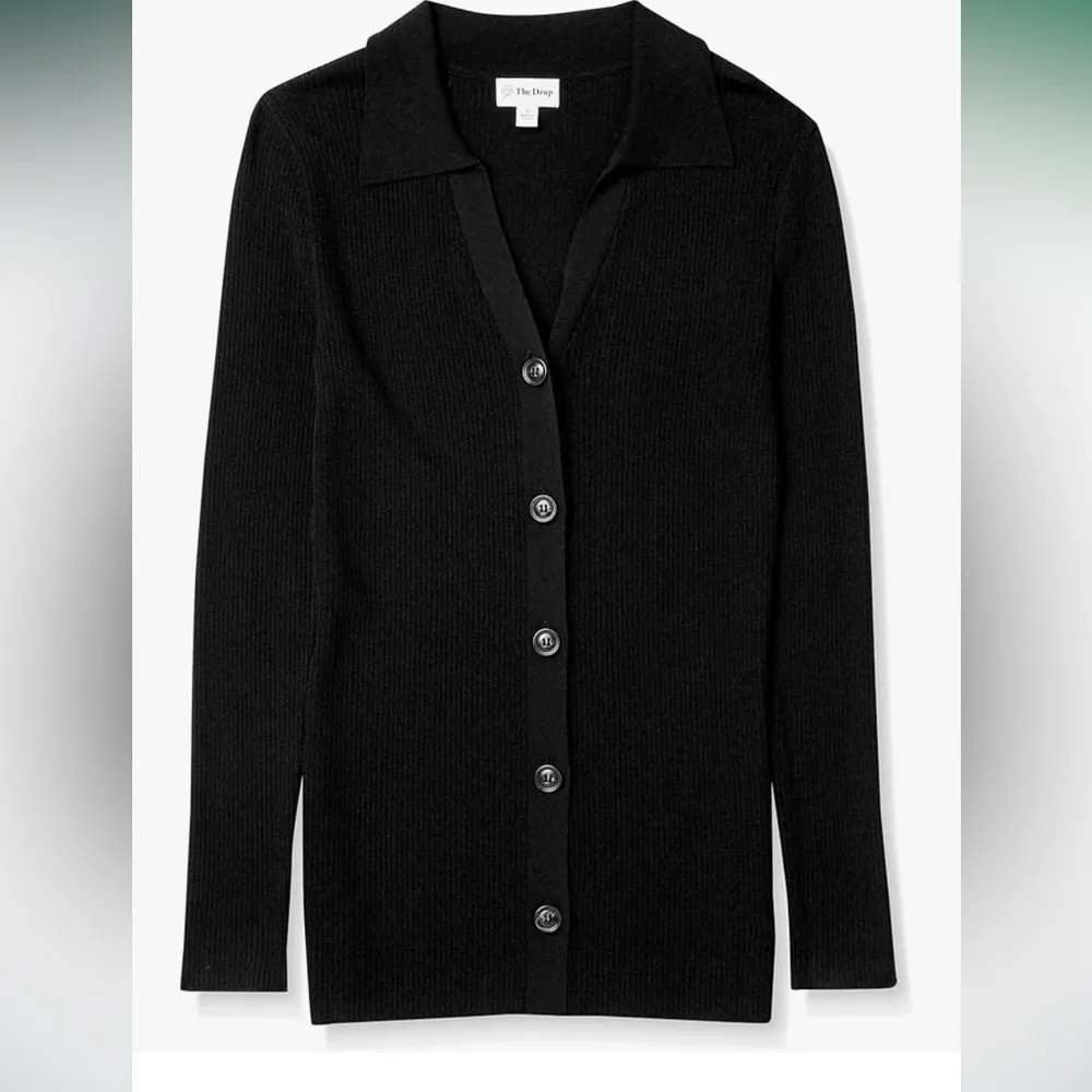 NWOT Amazon The Drop Women's Constance Rib Sweater Button Down, Black, S - Image 3