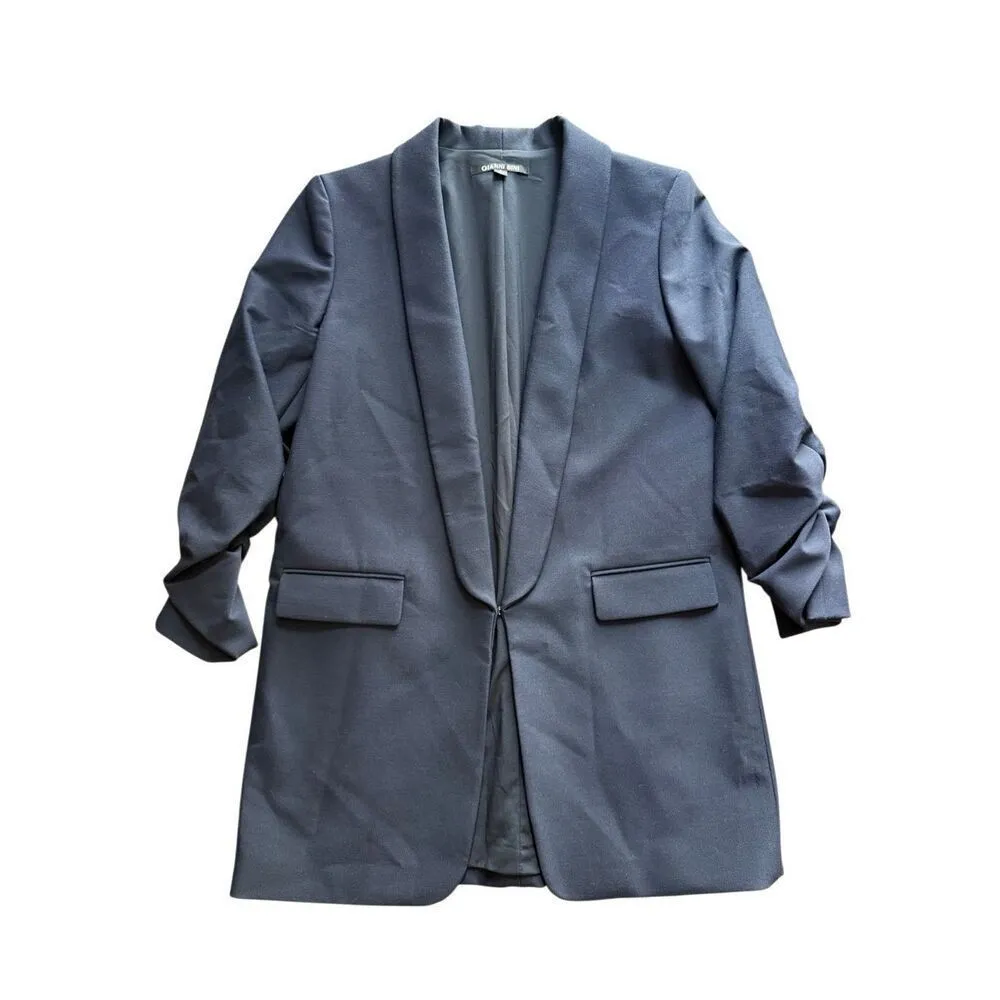 Gianni Bini Navy Blue Jemma Ruched 3/4 Sleeve Shawl Collar Twill Boyfriend Blaze - Image 7