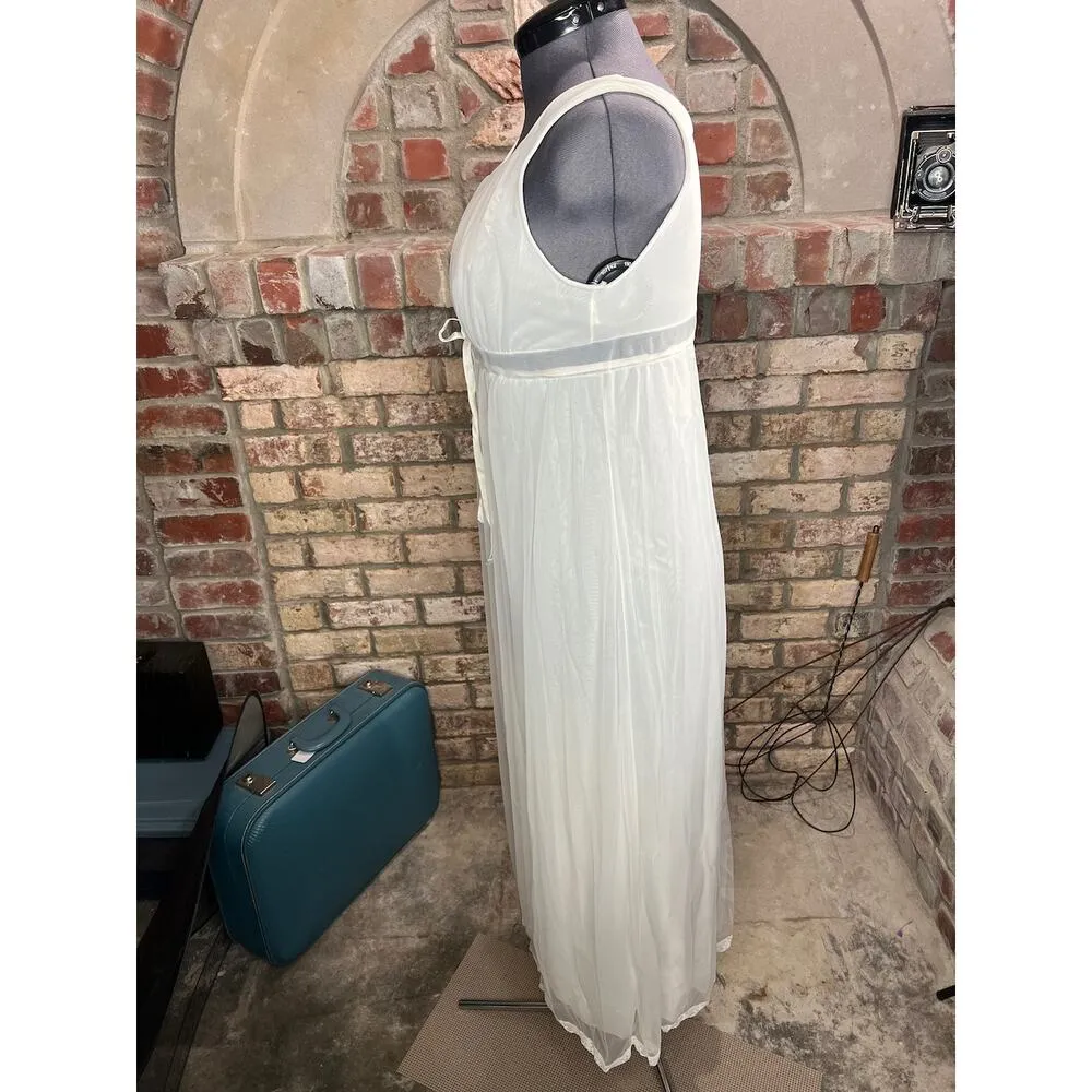 nightgown robe set bridal white sheer ankle length 1950s Size M - Image 11