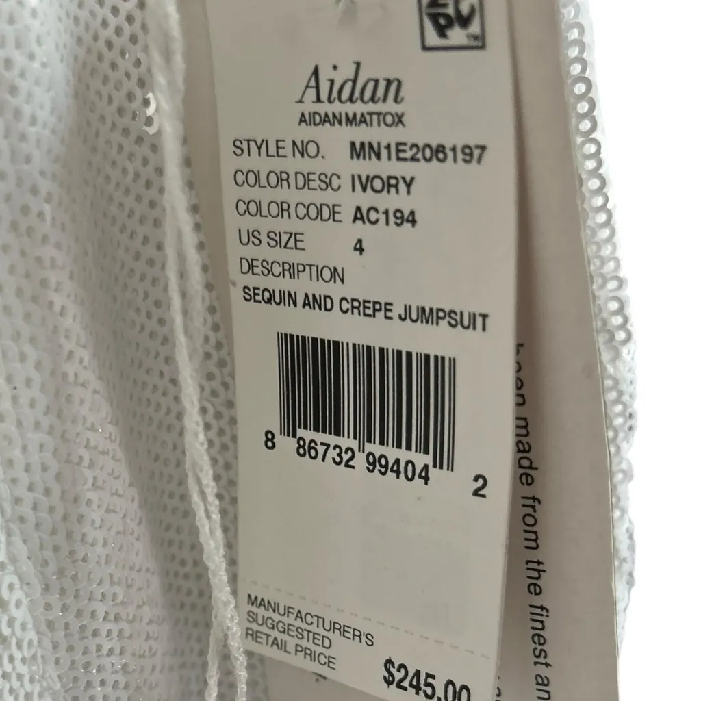 Aidan‎ Mattox Women's Ivory Sequin Crepe Jumpsuit Size 4 Party Cocktail - Image 9