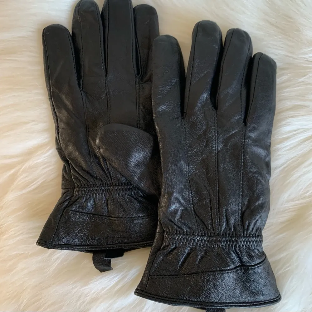 Thinsulate Black Leather Fleece Lined Leather Gloves - Image 4